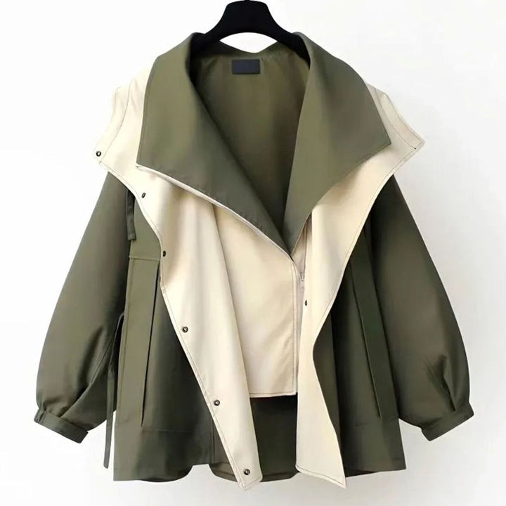 Women's Oversized Hooded Two-Tone Trench Coat, Olive Green - Green