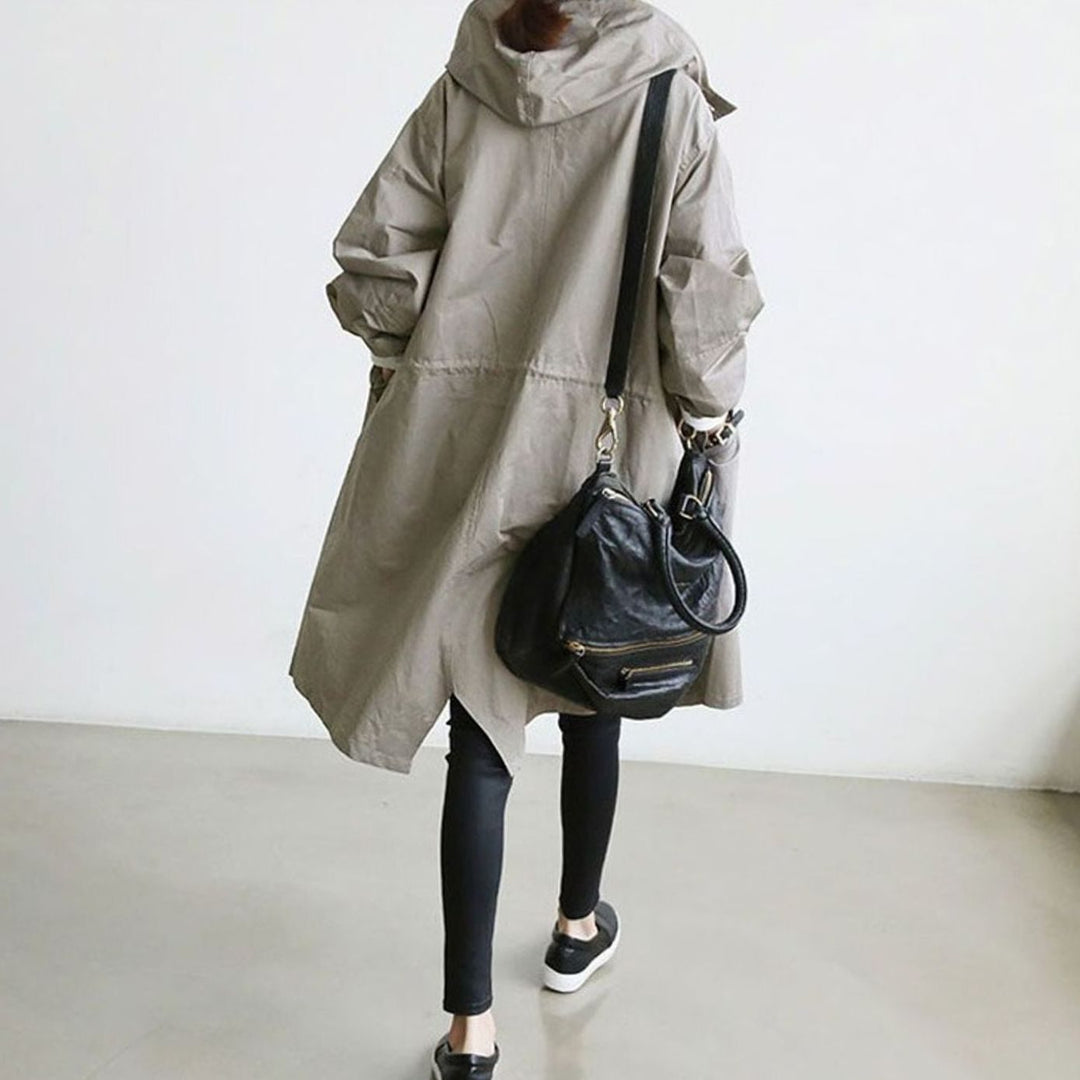 Women's Oversized Hooded Water-Repellent Trench Coat, Taupe