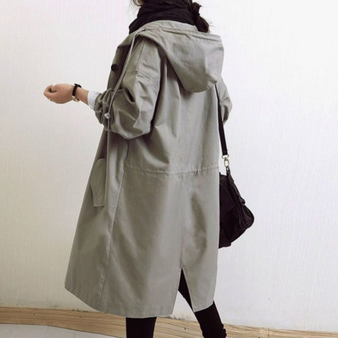 Women's Oversized Hooded Water-Repellent Trench Coat, Taupe
