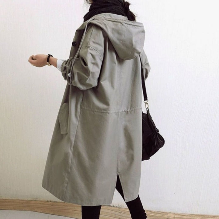 Women's Oversized Hooded Water-Repellent Trench Coat, Taupe