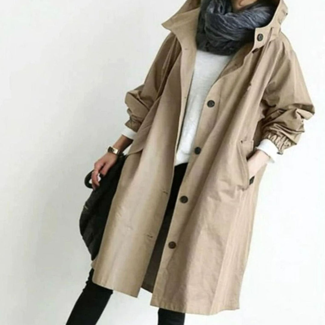 Women's Oversized Hooded Water-Repellent Trench Coat, Taupe - Brown