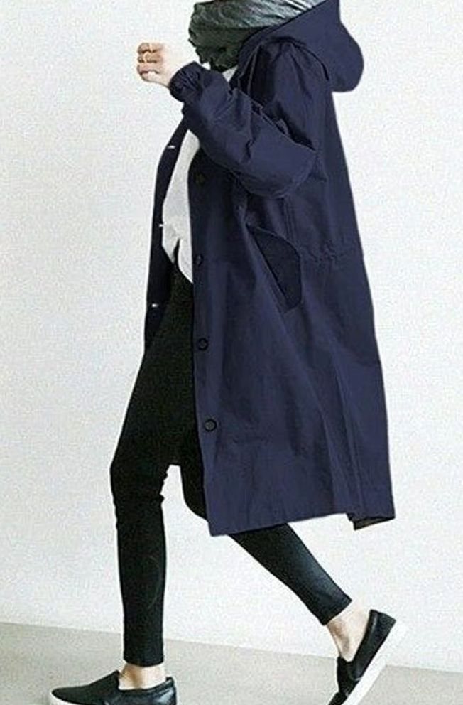Women's Oversized Hooded Water-Repellent Trench Coat, Taupe - Blue