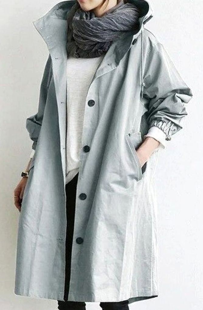 Women's Oversized Hooded Water-Repellent Trench Coat, Taupe - Sky Blue