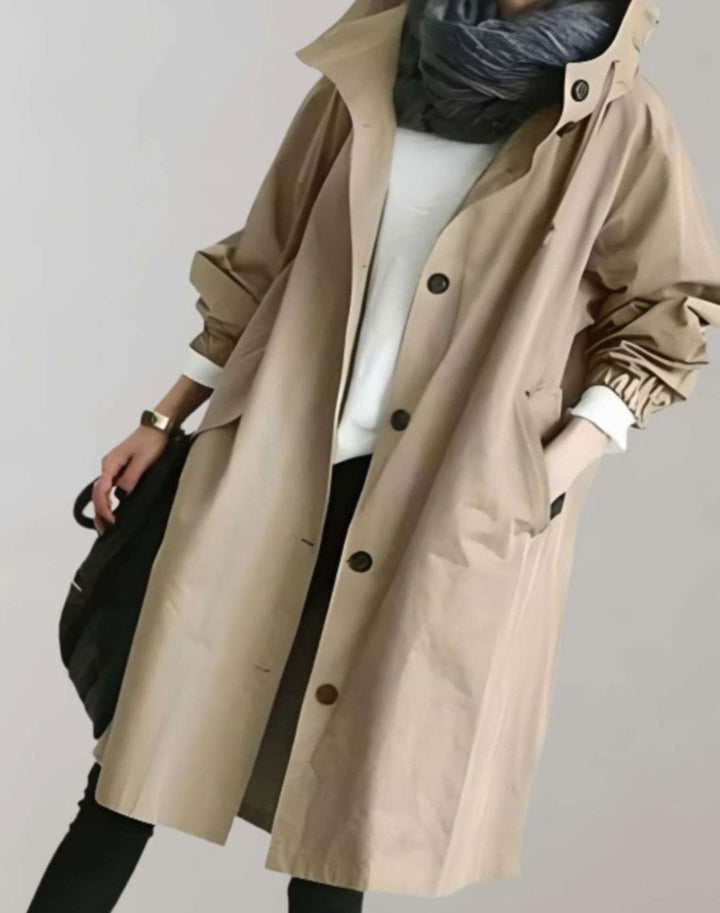 Women's Oversized Hooded Water-Resistant Trench Coat, Beige - Beige
