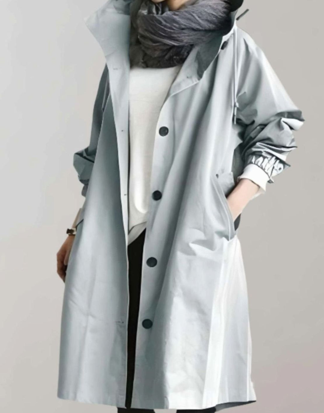 Women's Oversized Hooded Water-Resistant Trench Coat, Beige - Light Blue