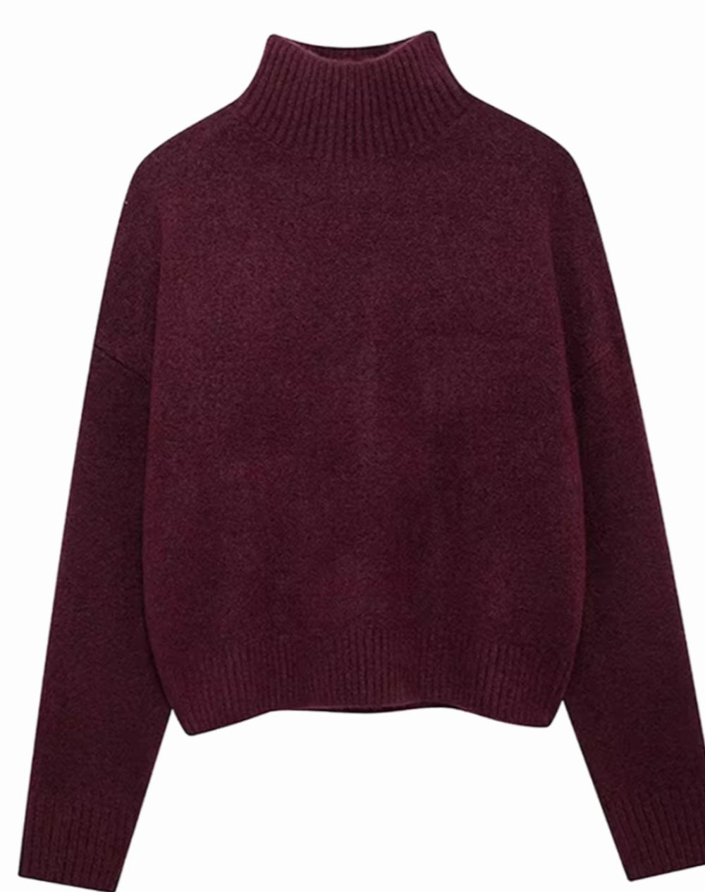 Women's Oversized Knit Turtleneck Jumper Relaxed Fit - Burgundy