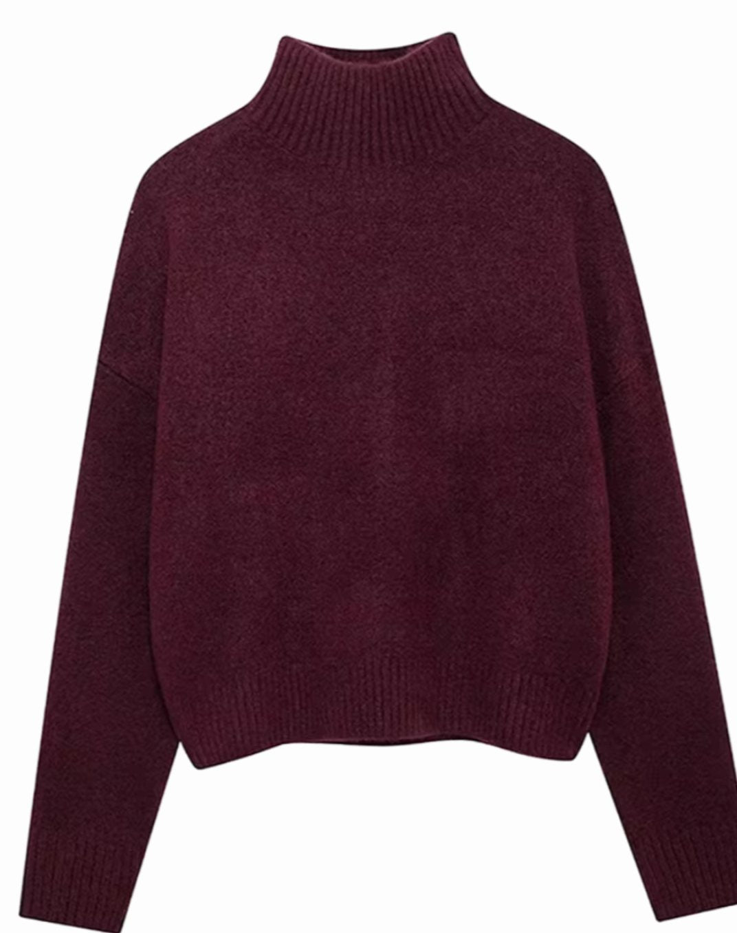 Women's Oversized Knit Turtleneck Jumper Relaxed Fit - Burgundy