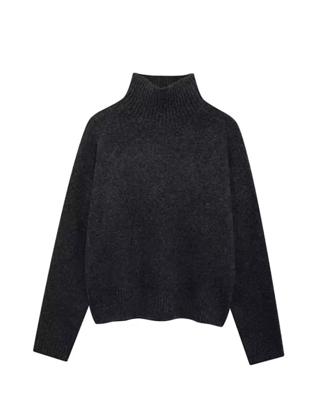 Women's Oversized Knit Turtleneck Jumper Relaxed Fit - Dark Grey