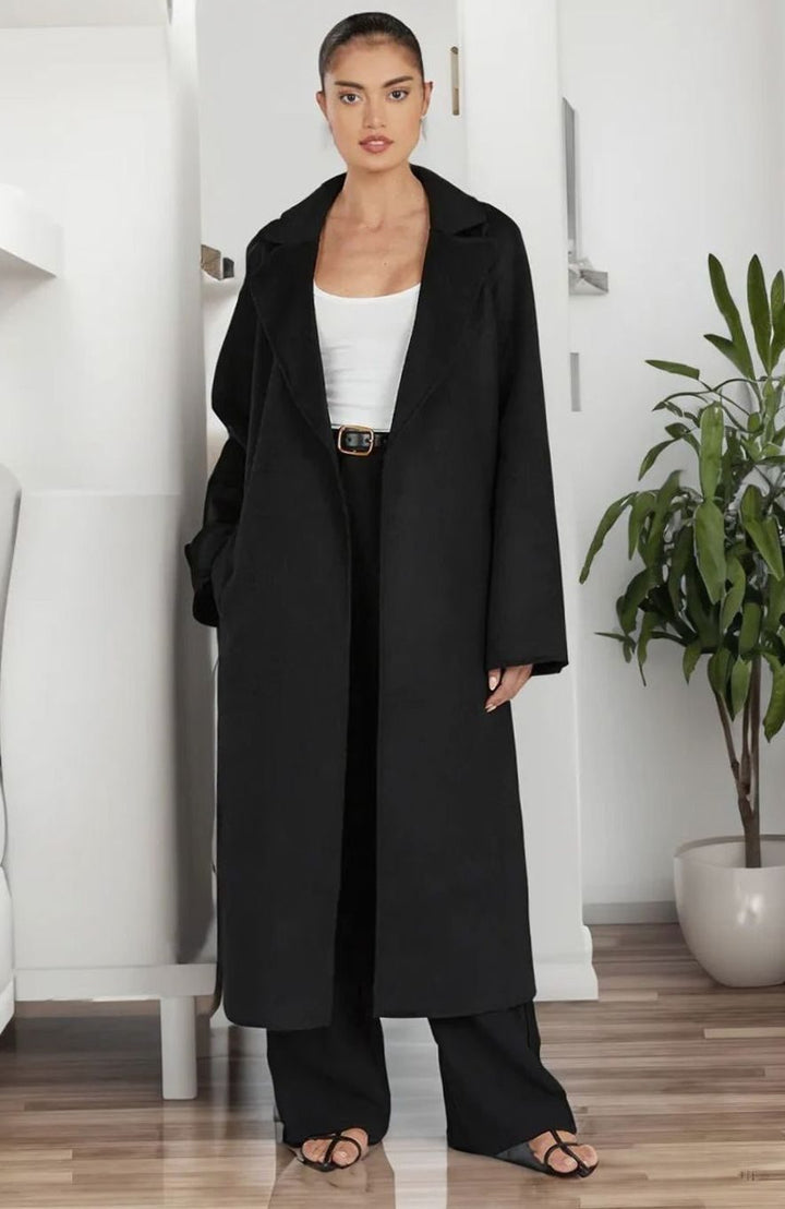 Women's Oversized Long Open-Front Trench Coat - Black