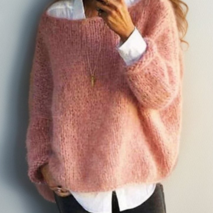 Women's Oversized Mohair-Blend Knitted Jumper - Light Pink