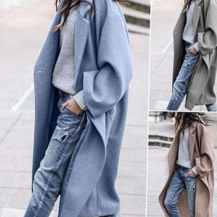 Women's Oversized Open-Front Longline Winter Trench Coat, Blue