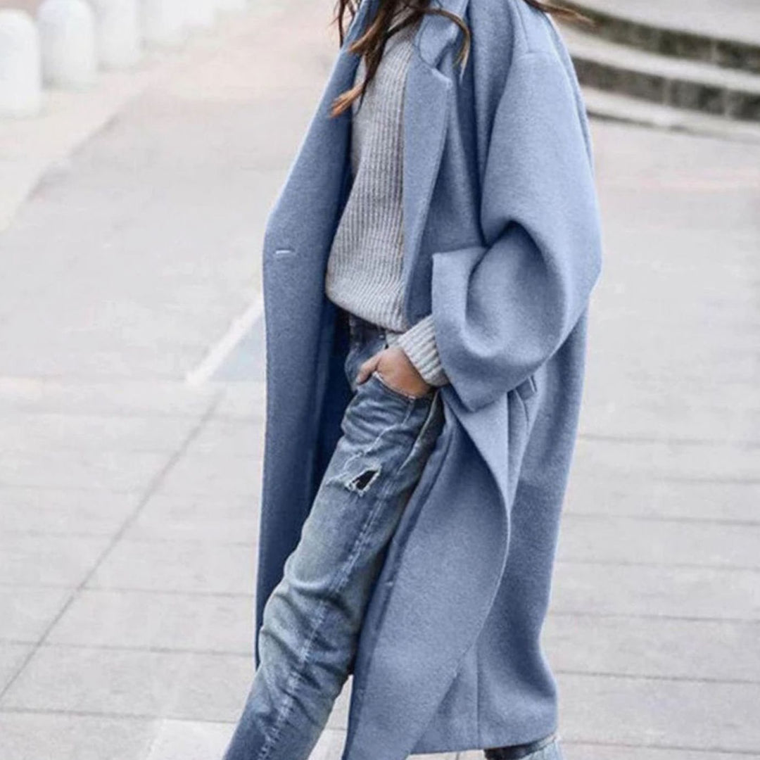 Women's Oversized Open-Front Longline Winter Trench Coat, Blue - Blue