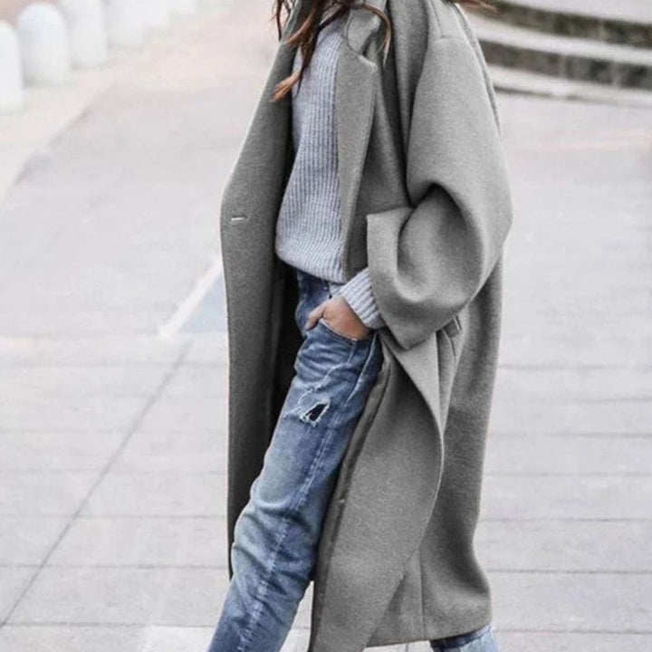 Women's Oversized Open-Front Longline Winter Trench Coat, Blue - Grey
