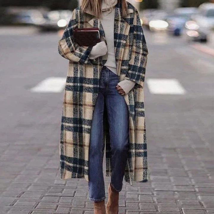 Women's Oversized Pop Art Print Long Trench Coat - Coffee