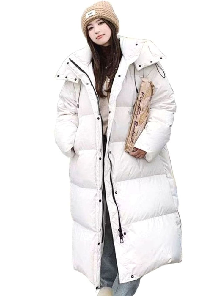 Women's Oversized Quilted Hooded Long Puffer Coat - Beige