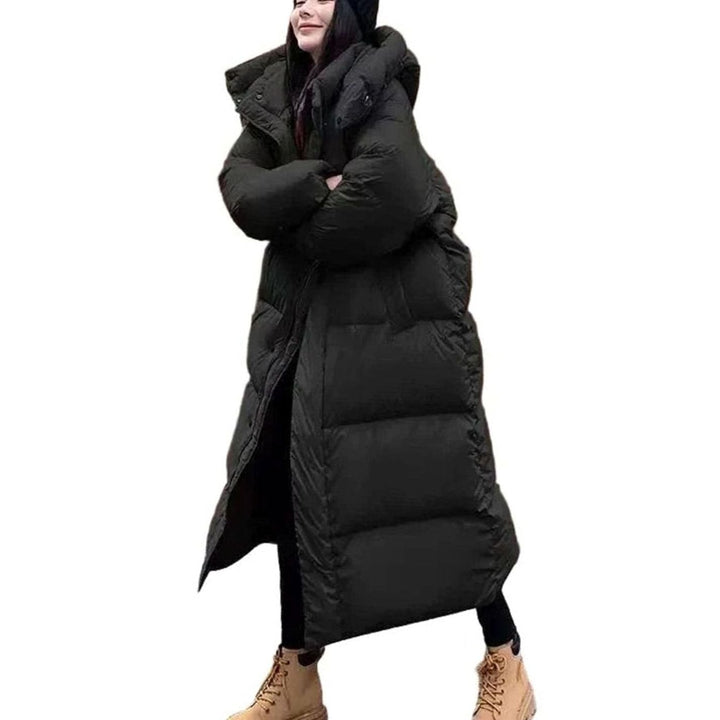Women's Oversized Quilted Hooded Long Puffer Coat - Black