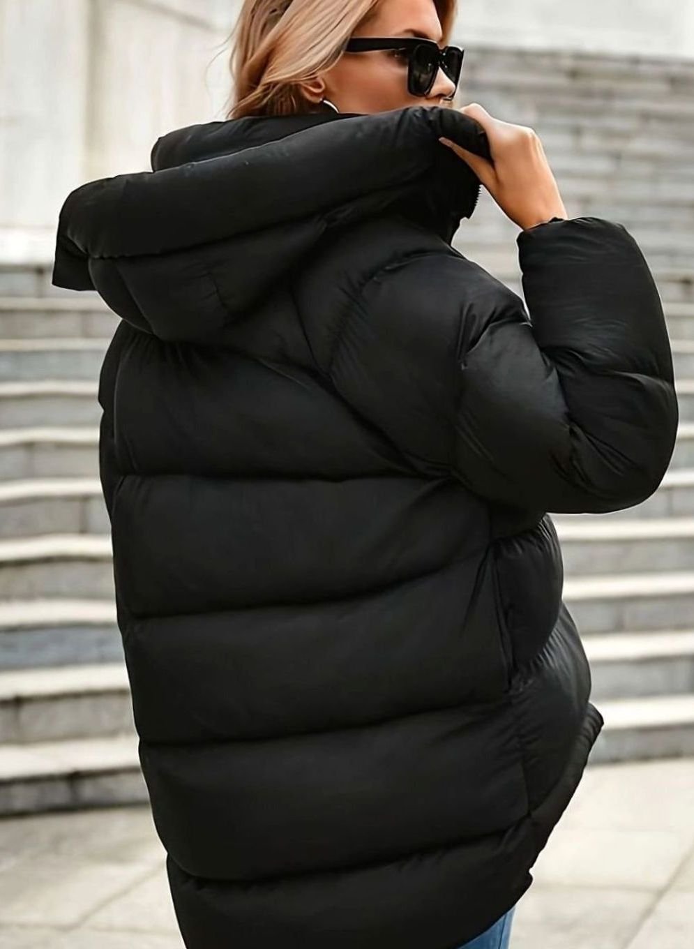 Women's Oversized Quilted Stand-Collar Zip-Up Puffer Jacket