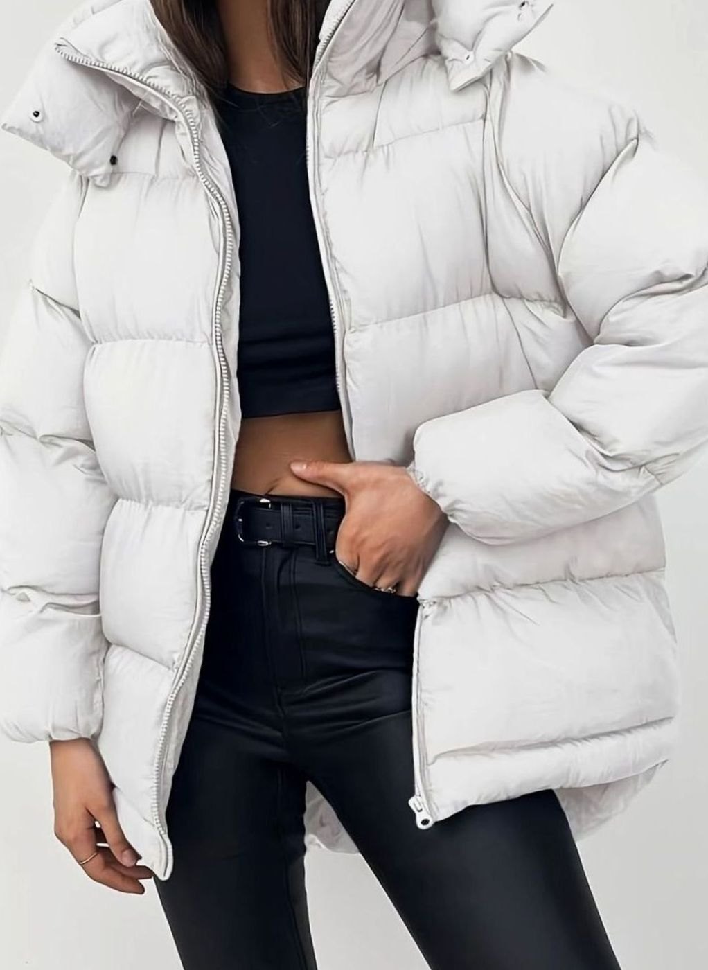 Women's Oversized Quilted Stand-Collar Zip-Up Puffer Jacket - White