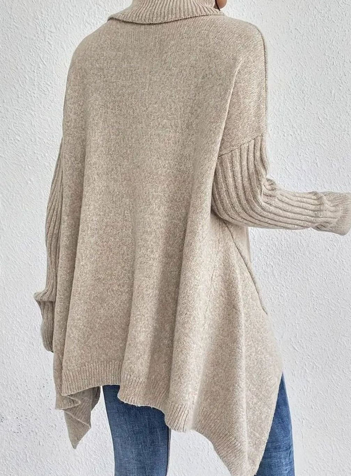 Women's Oversized Ribbed Turtleneck High-Low Hem Jumper