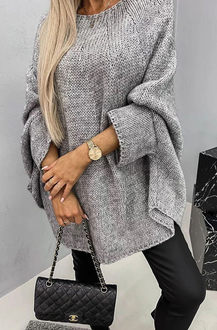 Women's Oversized Round-Neck Knitted Jumper - Grey