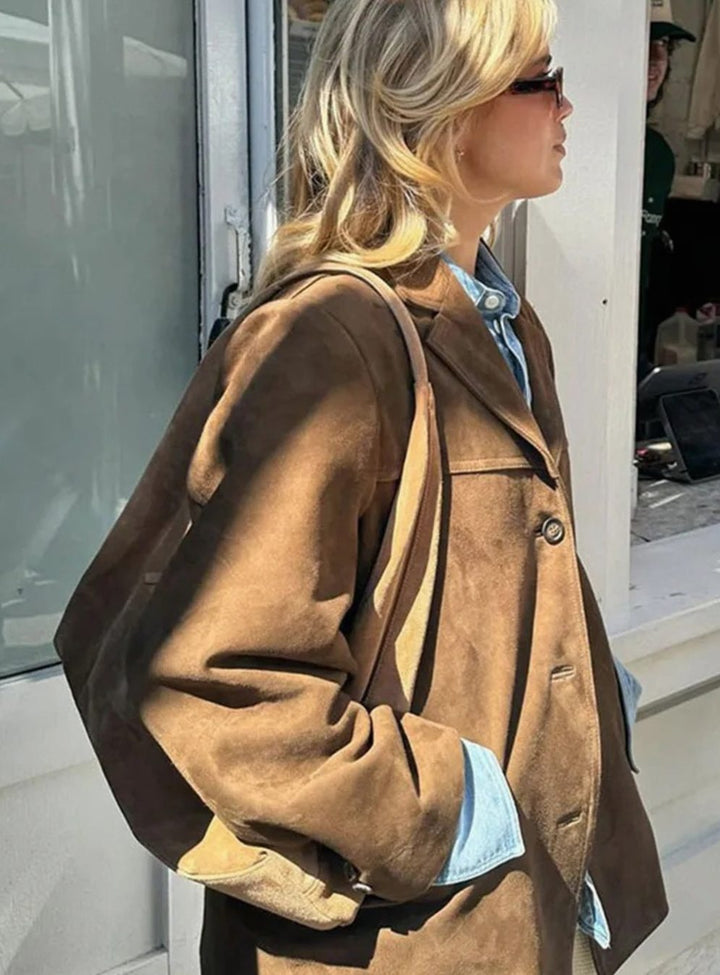 Women's Oversized Suede Longline Trench Coat