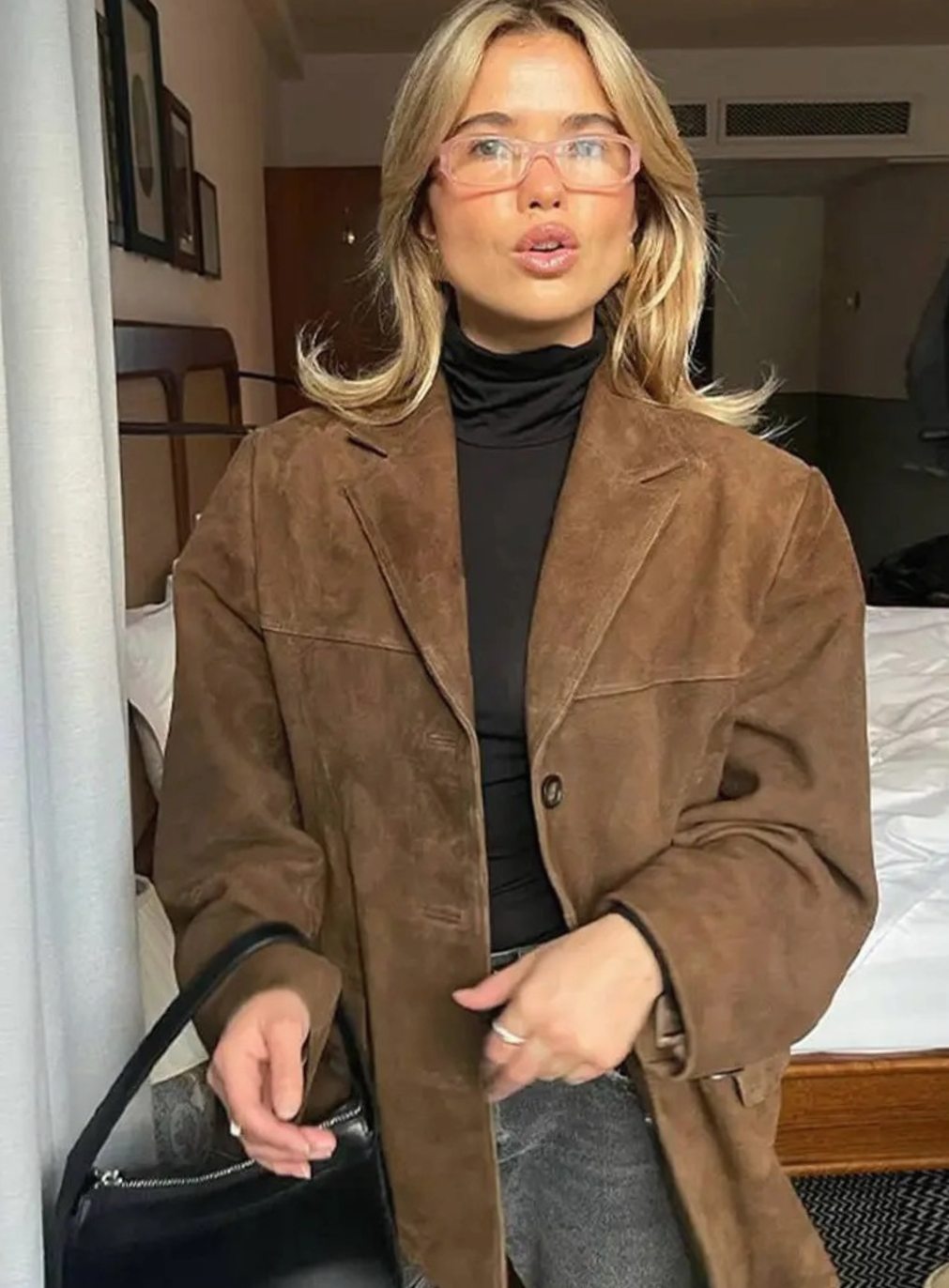 Women's Oversized Suede Longline Trench Coat - Brown