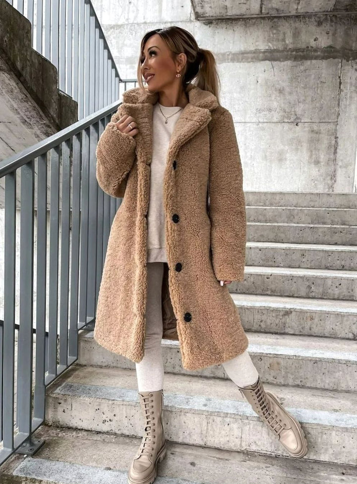 Women's Oversized Teddy Fleece Button-Up Long Coat