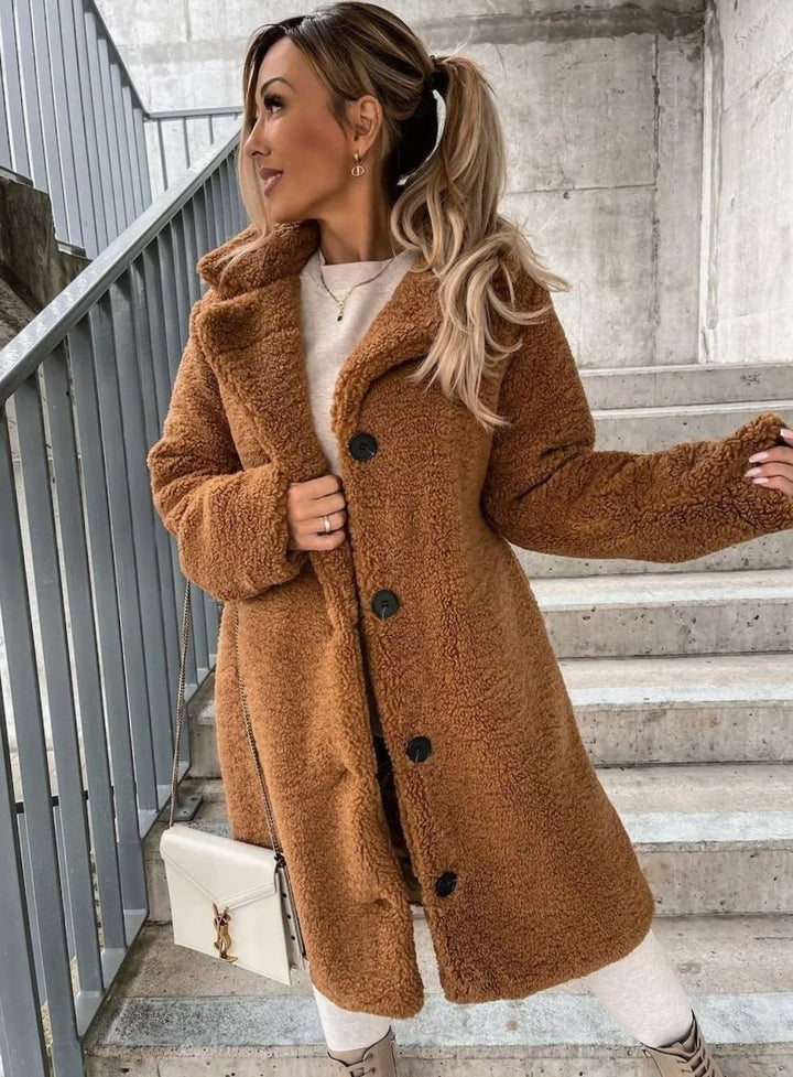 Women's Oversized Teddy Fleece Button-Up Long Coat