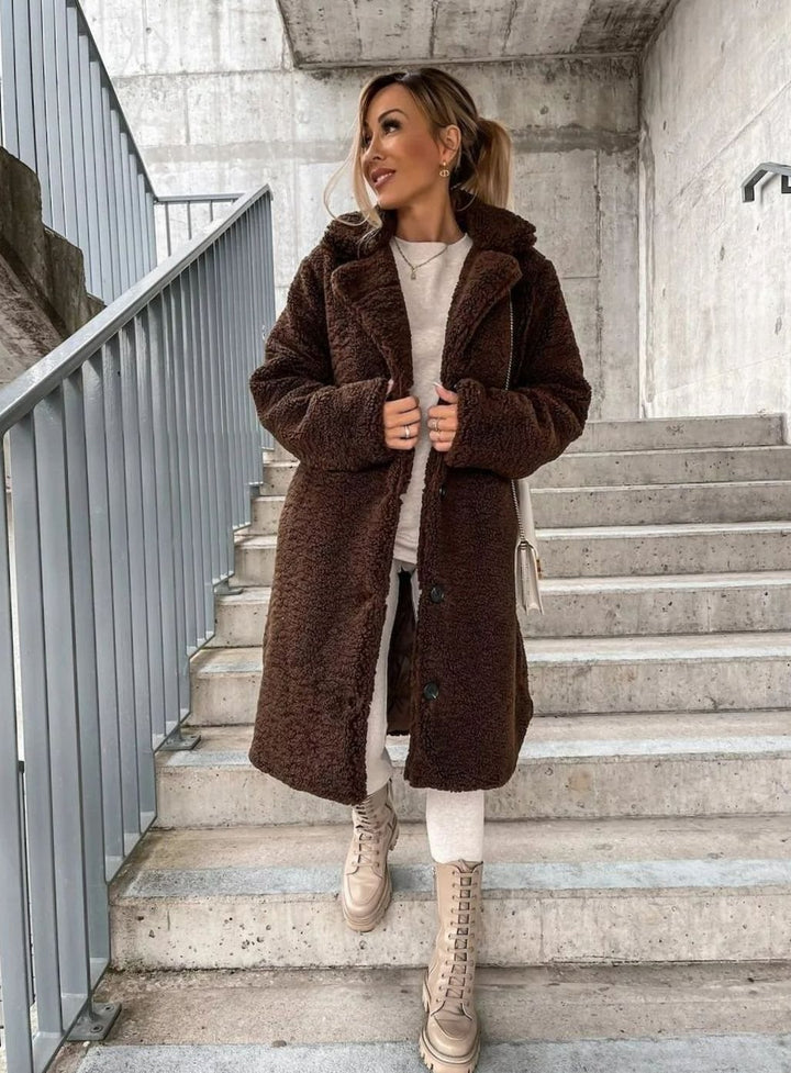Women's Oversized Teddy Fleece Button-Up Long Coat