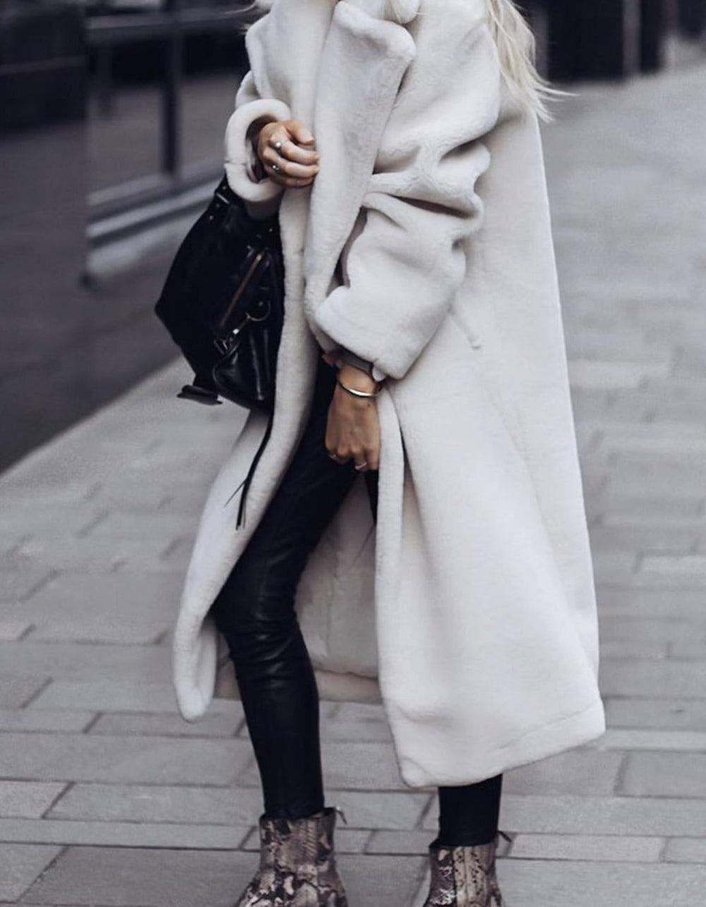 Women's Oversized Teddy Fleece Long Coat - Beige