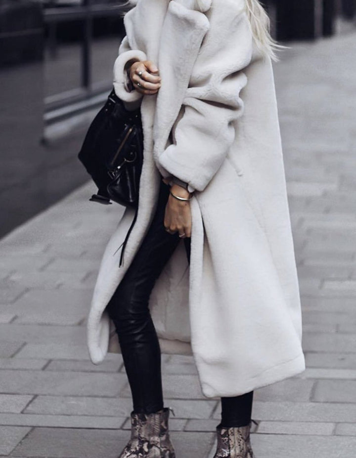 Women's Oversized Teddy Fleece Long Coat - Beige