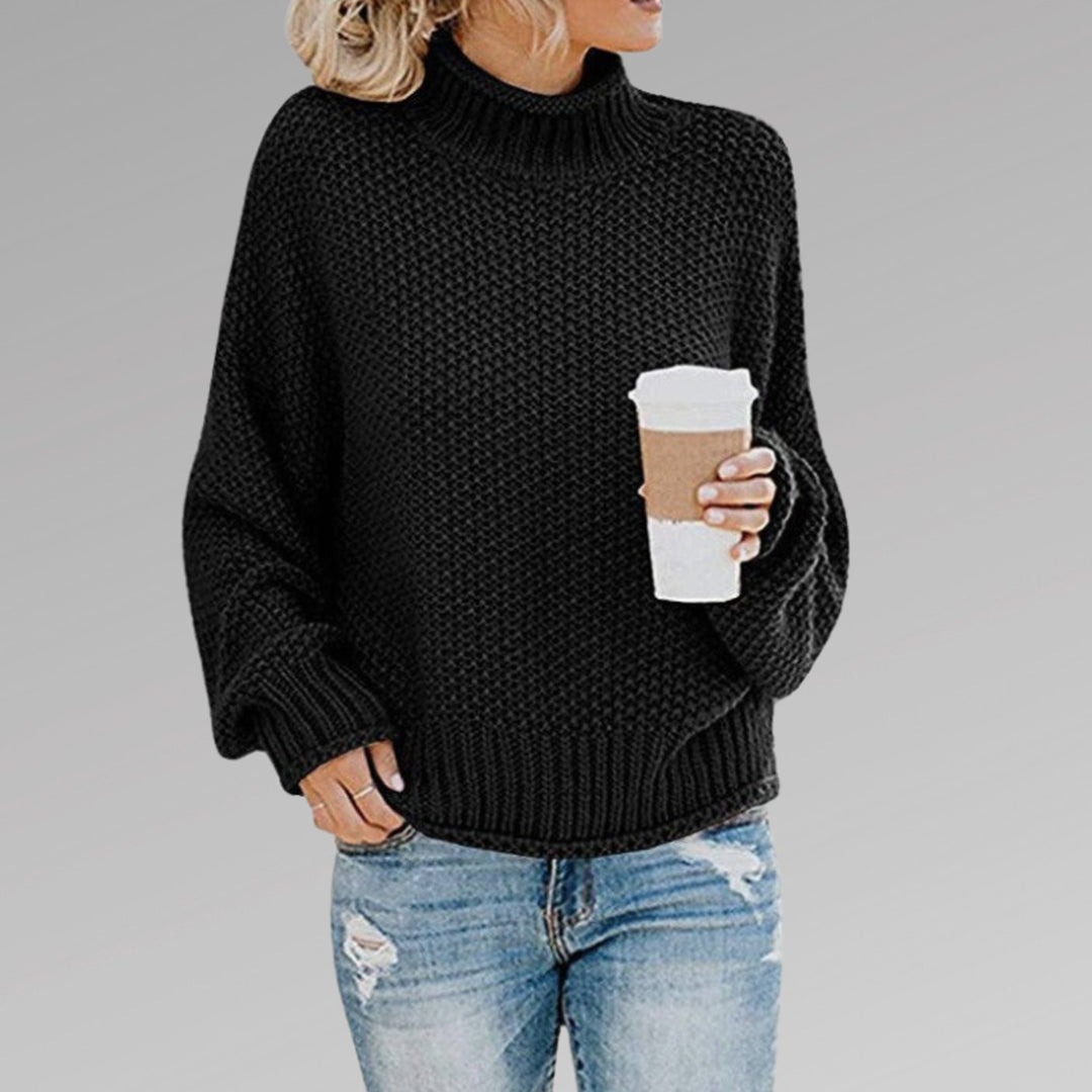 Women's Oversized Turtleneck Chunky Knitted Jumper - Black