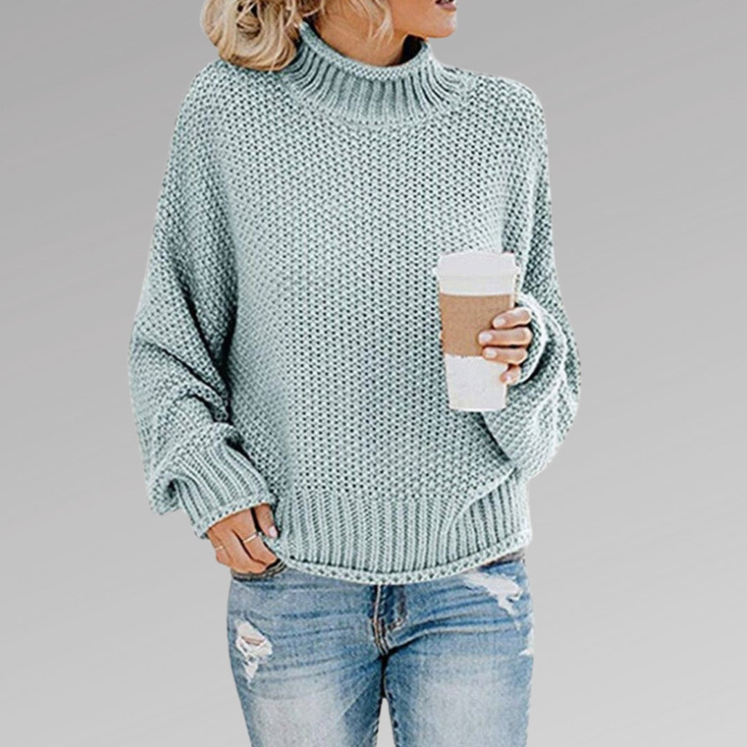 Women's Oversized Turtleneck Chunky Knitted Jumper - Baby Blue