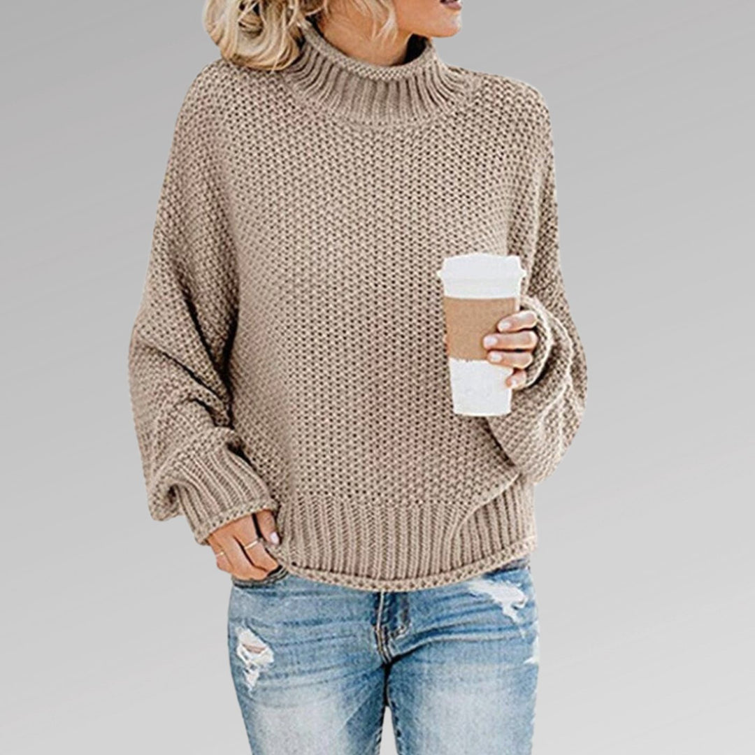 Women's Oversized Turtleneck Chunky Knitted Jumper - Beige