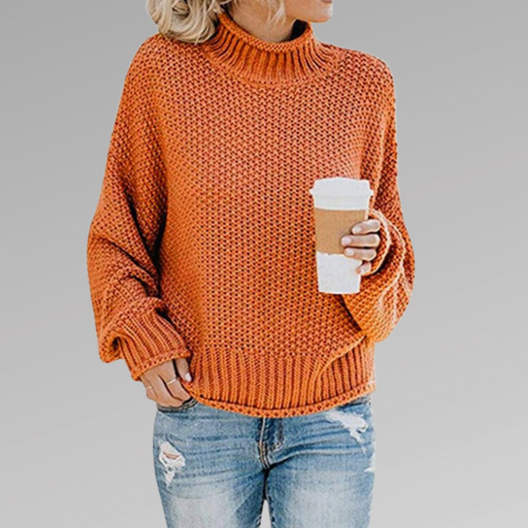 Women's Oversized Turtleneck Chunky Knitted Jumper, Orange - Orange