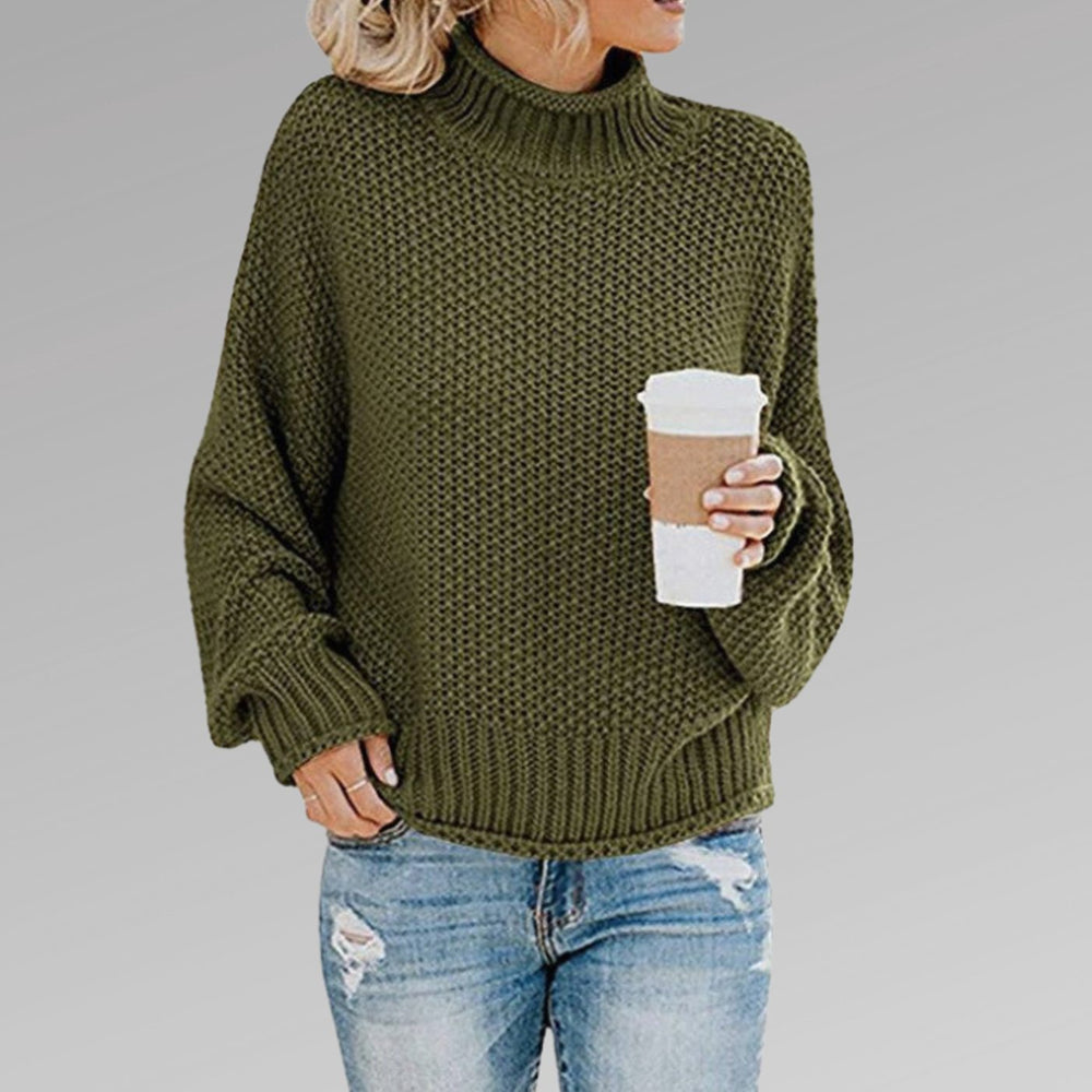 Women's Oversized Turtleneck Chunky Knitted Jumper, Orange - Green