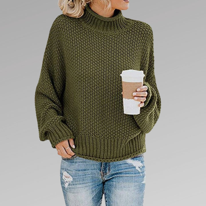 Women's Oversized Turtleneck Chunky Knitted Jumper, Orange - Green