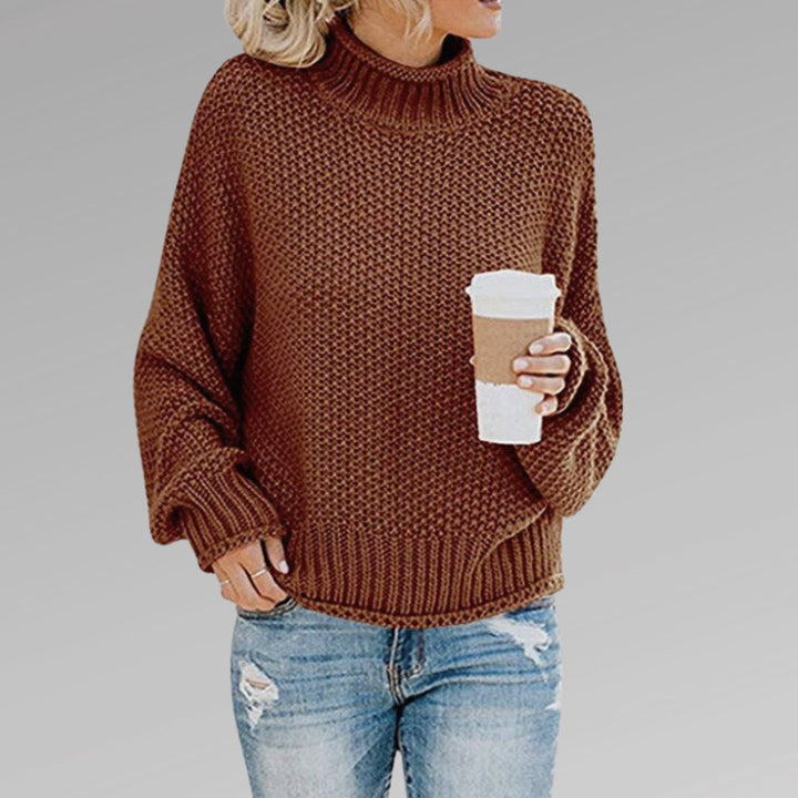 Women's Oversized Turtleneck Chunky Knitted Jumper, Orange - Brown