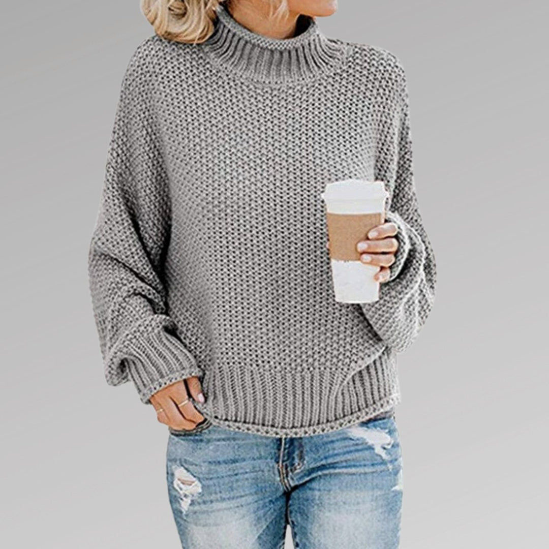 Women's Oversized Turtleneck Chunky Knitted Jumper, Orange - Grey