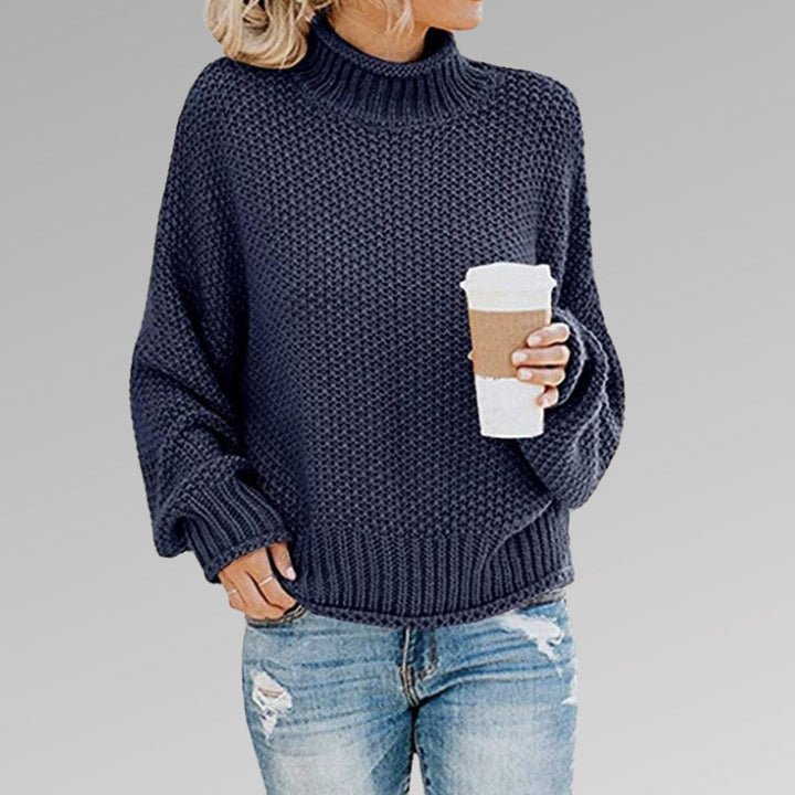 Women's Oversized Turtleneck Chunky Knitted Jumper, Orange - Blue
