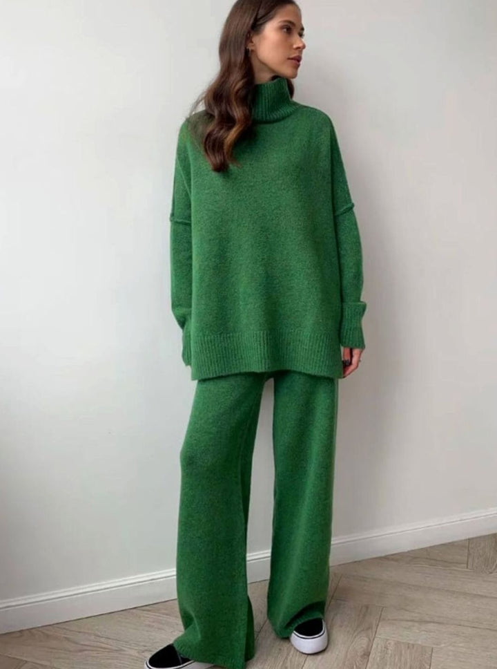 Women's Oversized Turtleneck Jumper Knit Dress - Green