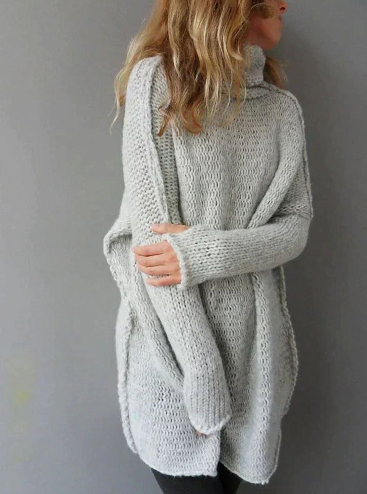 Women's Oversized Turtleneck Jumper Longline Knit Pullover, Light Grey
