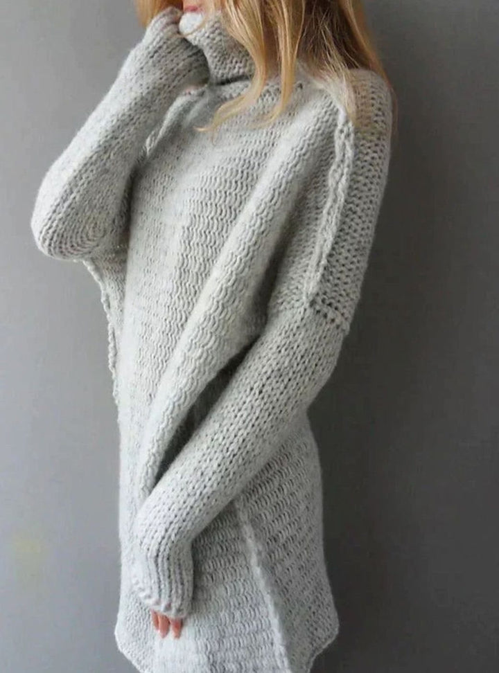 Women's Oversized Turtleneck Jumper Longline Knit Pullover, Light Grey
