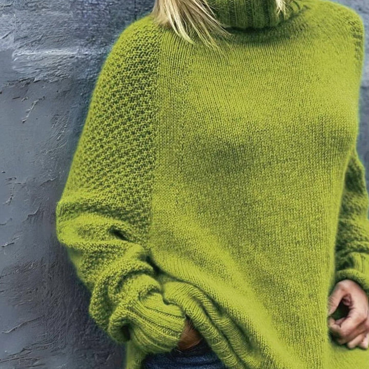 Women's Oversized Turtleneck Jumper Raglan Knit Pullover