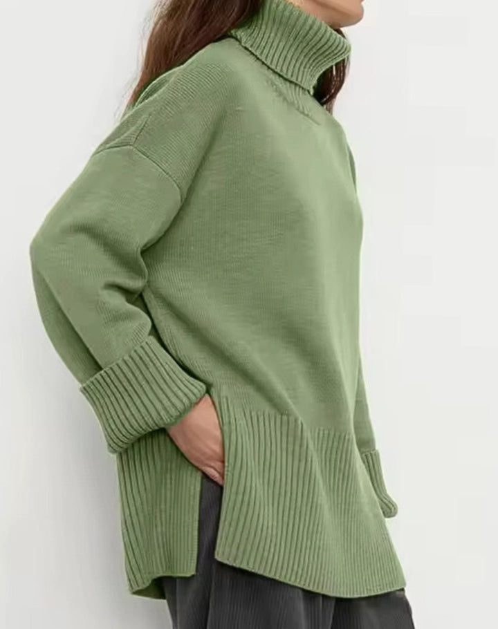 Women's Oversized Turtleneck Jumper Side-Slit Knit
