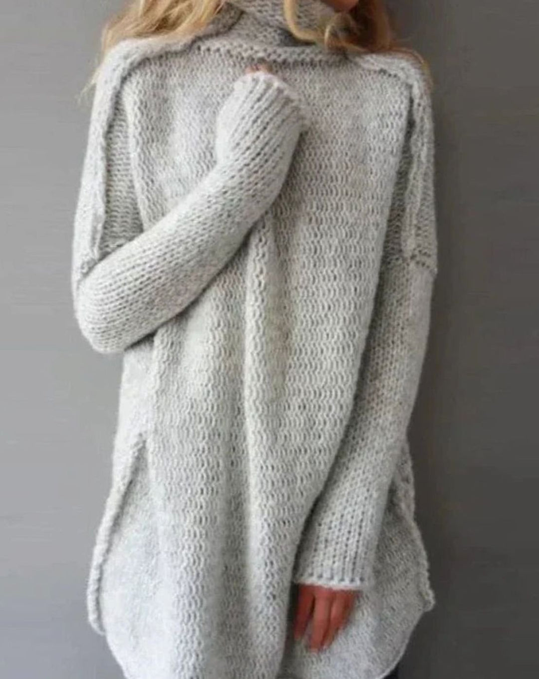 Women's Oversized Turtleneck Knitted Jumper - Grey