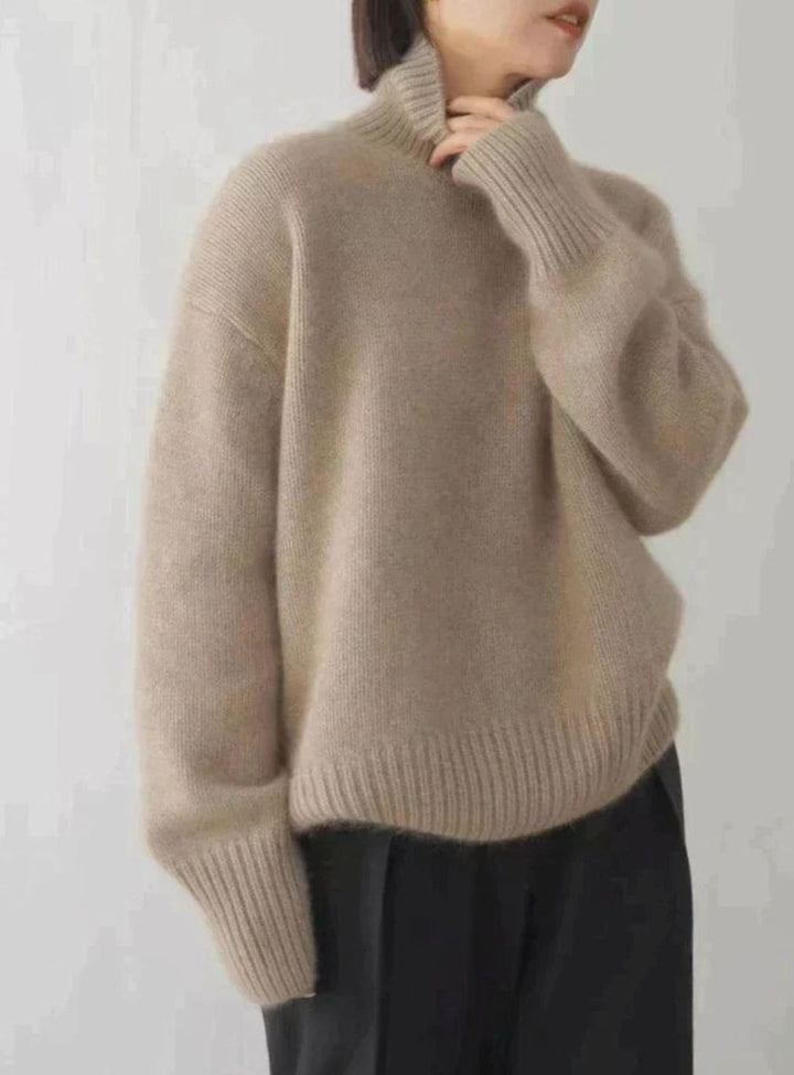 Women's Oversized Turtleneck Knitted Jumper Soft Cashmere-Feel - Khaki