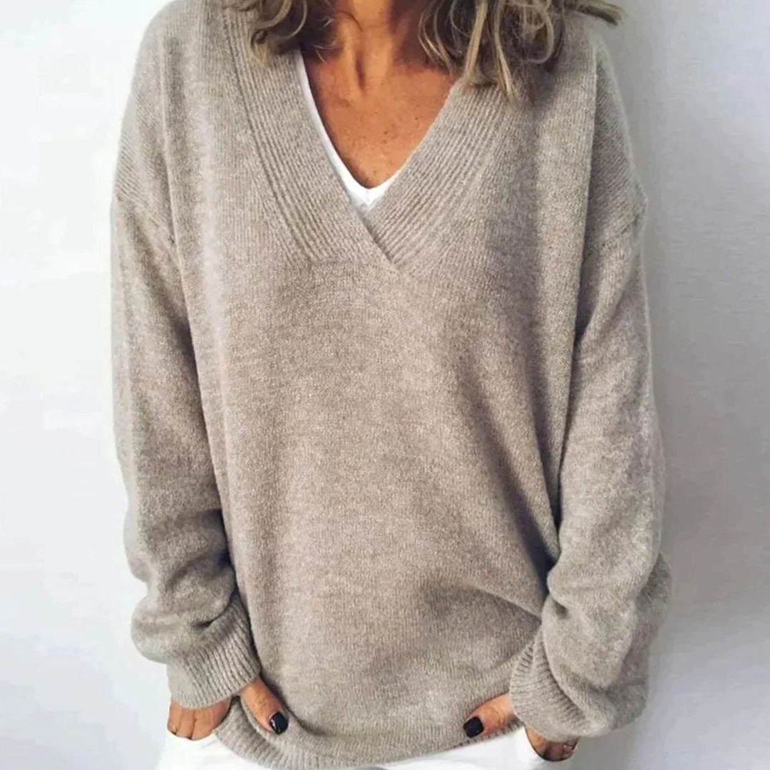 Women's Oversized V-Neck Knitted Jumper