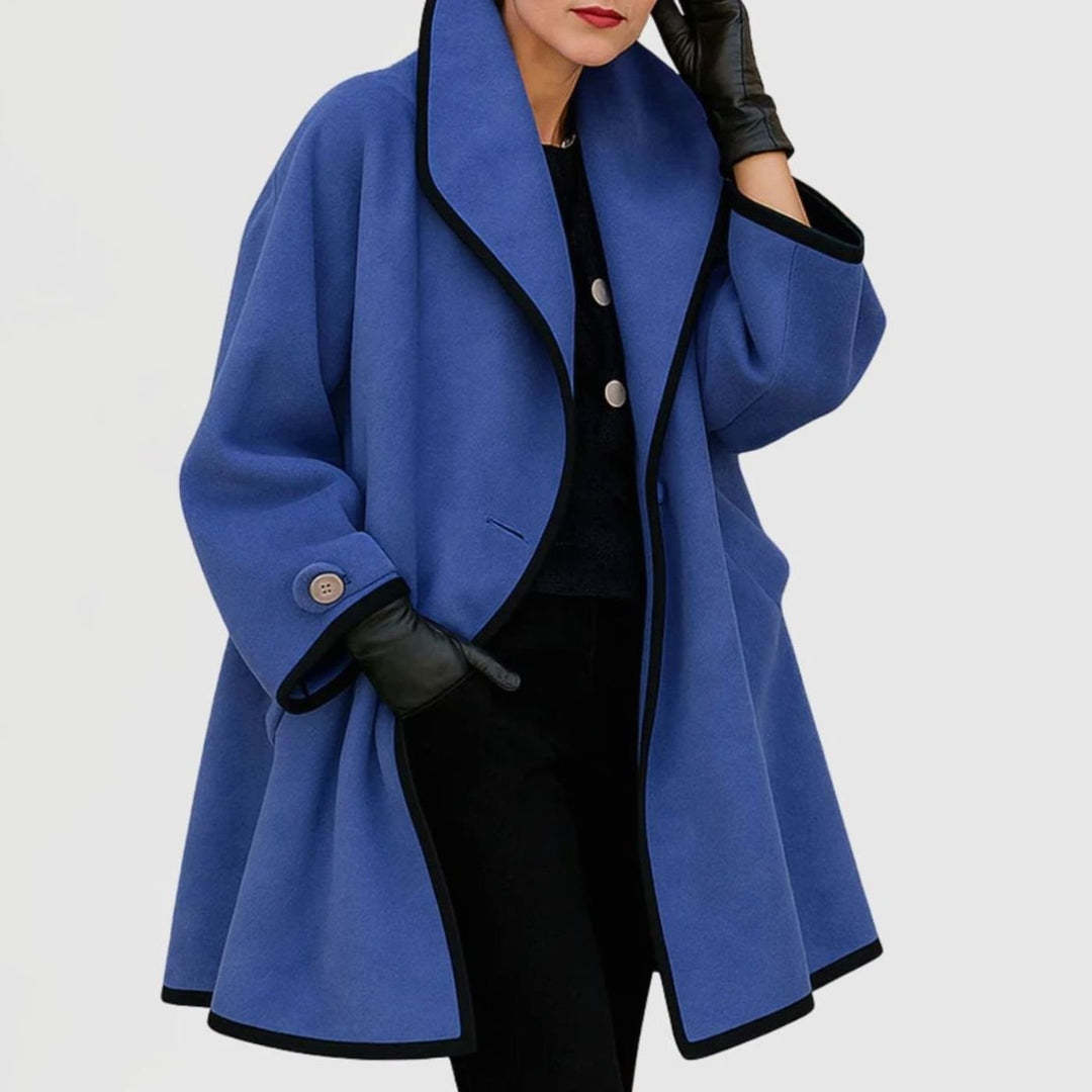 Women's Oversized Wool-Blend Contrast-Trim Swing Coat - Blue