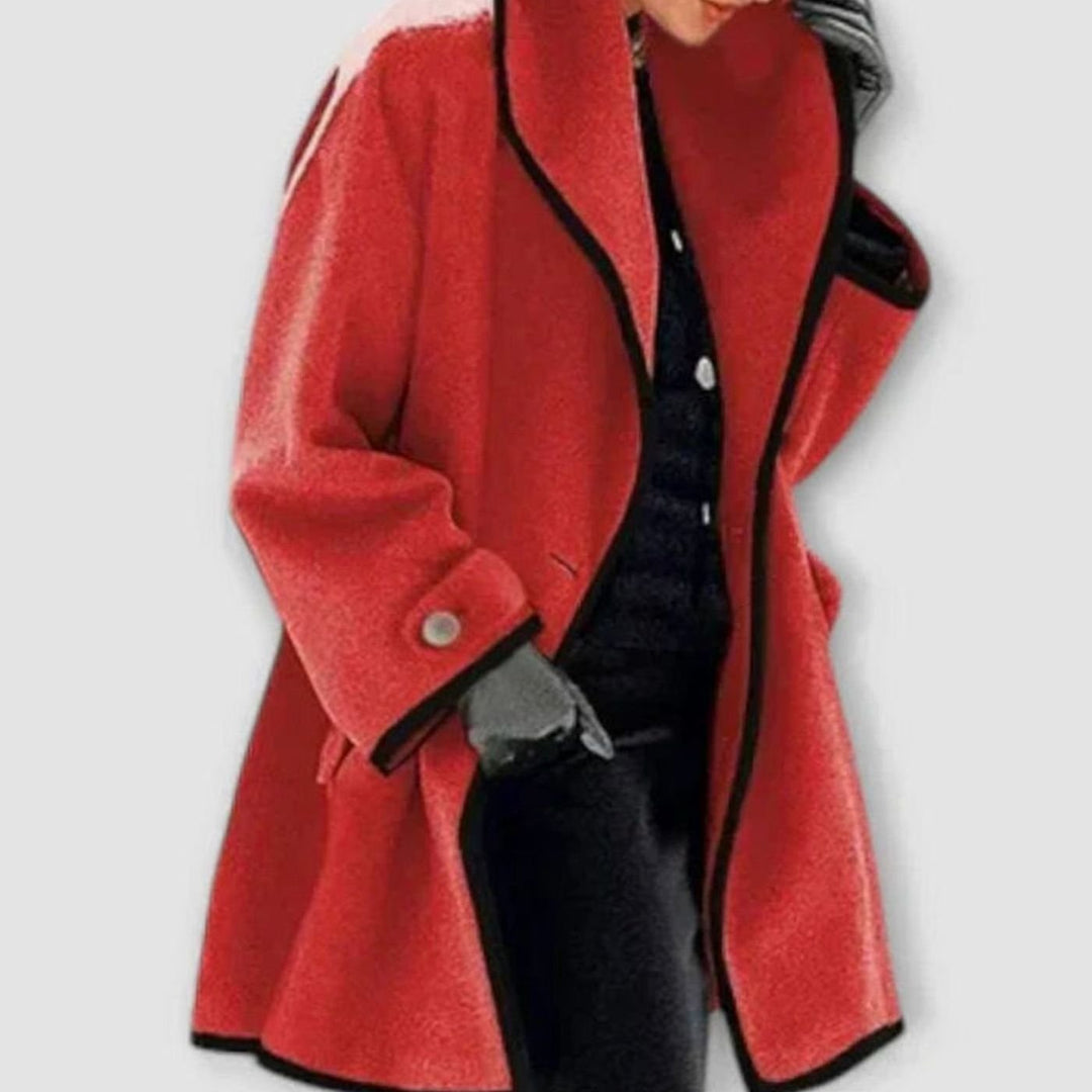 Women's Oversized Wool-Blend Contrast-Trim Swing Coat - Red